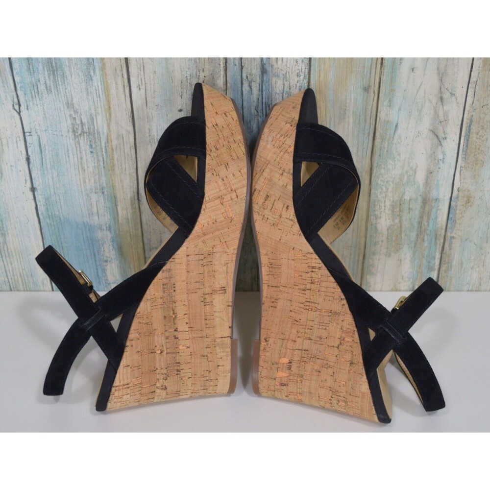 Naturalizer Zia Ankle Strap Cork Wedges Size 8.5 Black Suede - Picture 9 of 10